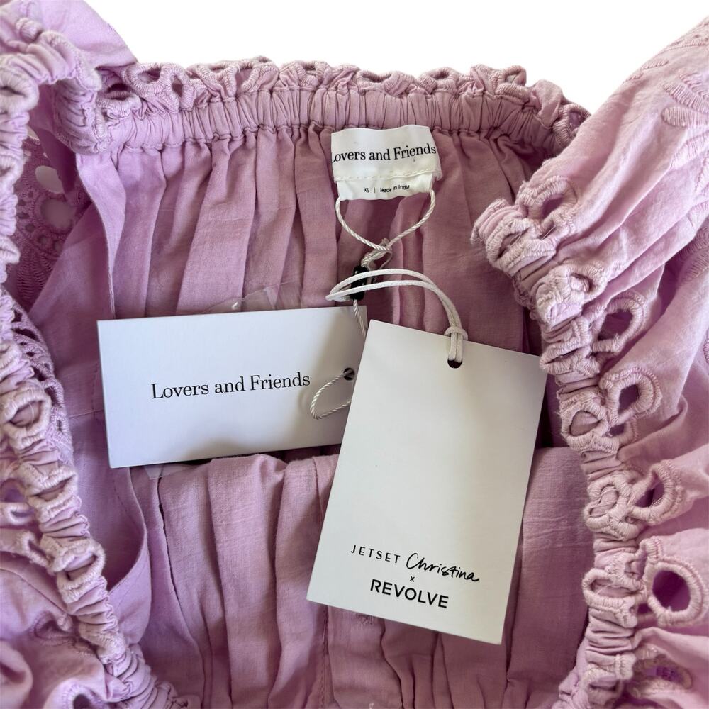 Lovers + Friends x Jetset Christina Dallas Lavender Eyelet Smocked Mini Dress XS - Picture 4 of 10